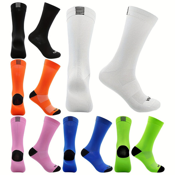 3-Pack Unisex Breathable Cycling Socks - Moisture-Wicking, Mid-Calf Athletic Socks For Men & Women, Fits Us 6-10