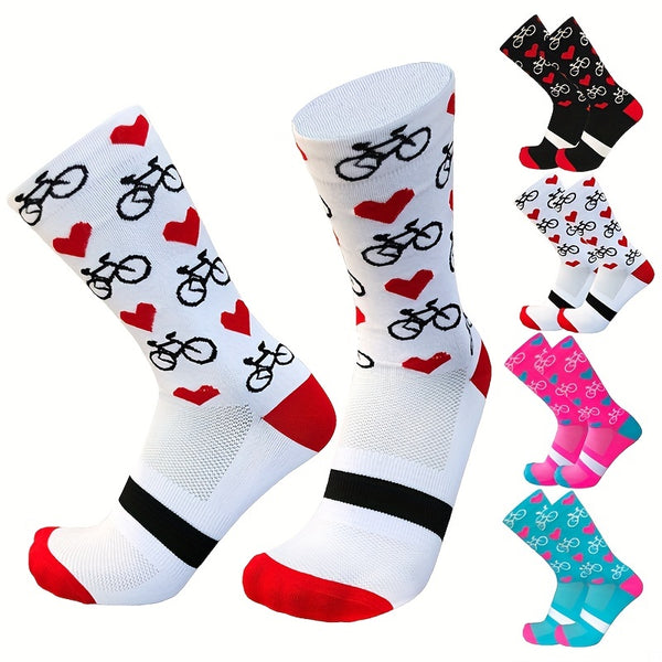 Universal Heart Pattern Tube Socks for Men and Women - Calf Compression for Road and Mountain Cycling - Perfect Gift for Christmas, Mothers Day, New Year, Valentines Day, and Womens Day