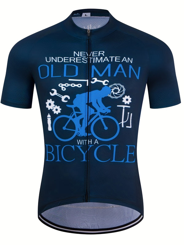 Mens Quick-Dry Cycling Jersey - Short Sleeve, Breathable & Ergonomic Fit with 3 Pockets - Ideal for Outdoor Adventures - NEVER UNDERESTIMATE AN OLD MAN Motivational Design