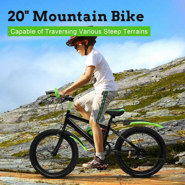 20" 7-Speed Kids Mountain Bike & Double Disc Brake  Child City Bike Carbon Steel Mountain Bike