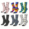 1 Pair of Vibrant Geometric-Patterned Mens Crew Socks - Breathable, Comfy, Casual, Unisex for Outdoor Wearing All Seasons - Soft Polyester Knit Fabric, Novelty Design for Fashion-Forward Guys