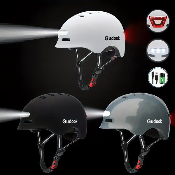 1pc Scooter Helmet With Light - USB-C Rechargeable Front And Rear LED Lights - Bike Helmets For Cycling, Skateboard